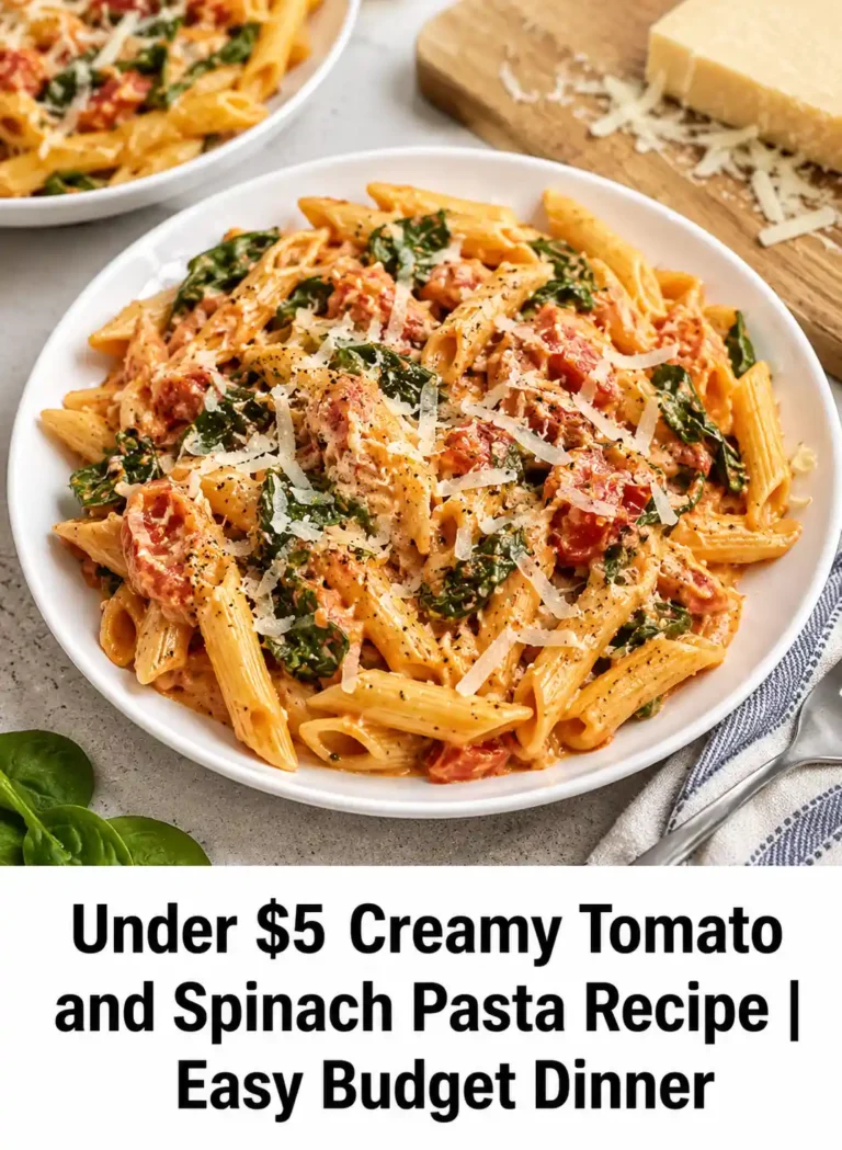 Under $5 Creamy Tomato and Spinach Pasta Recipe | Easy Budget Dinner